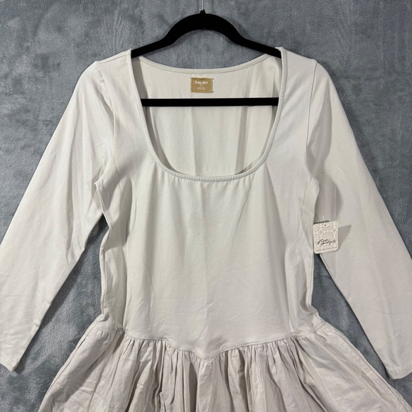 Free People Onda Drop Waist Long Sleeve Mini Dress Neutral L - Picture 2 of 13